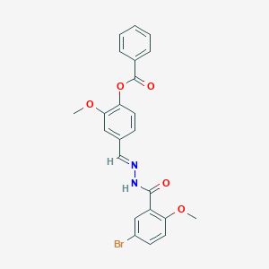 molecular formula C23H19BrN2O5 B423266 4-{(E)-[(5-bromo-2-methoxybenzoyl)hydrazono]methyl}-2-methoxyphenyl benzoate 
