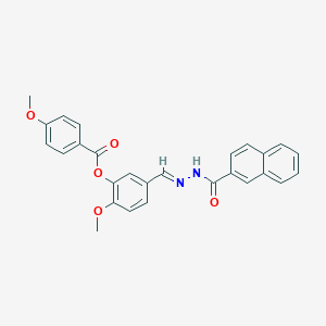 molecular formula C27H22N2O5 B423267 2-methoxy-5-{(E)-[2-(naphthalen-2-ylcarbonyl)hydrazinylidene]methyl}phenyl 4-methoxybenzoate 