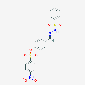 molecular formula C19H15N3O7S2 B423269 4-{(E)-[2-(phenylsulfonyl)hydrazinylidene]methyl}phenyl 4-nitrobenzenesulfonate 