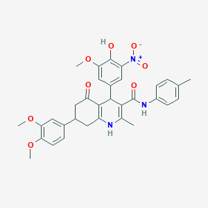 molecular formula C33H33N3O8 B4232702 7-(3,4-dimethoxyphenyl)-4-(4-hydroxy-3-methoxy-5-nitrophenyl)-2-methyl-N-(4-methylphenyl)-5-oxo-1,4,5,6,7,8-hexahydro-3-quinolinecarboxamide 