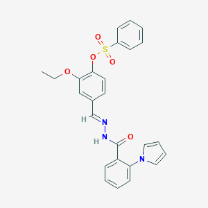 molecular formula C26H23N3O5S B423277 2-ethoxy-4-[(E)-(2-{[2-(1H-pyrrol-1-yl)phenyl]carbonyl}hydrazinylidene)methyl]phenyl benzenesulfonate 