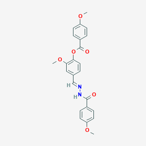 molecular formula C24H22N2O6 B423278 2-methoxy-4-[(E)-{2-[(4-methoxyphenyl)carbonyl]hydrazinylidene}methyl]phenyl 4-methoxybenzoate 