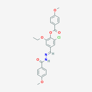 molecular formula C25H23ClN2O6 B423279 2-chloro-6-ethoxy-4-[(E)-{2-[(4-methoxyphenyl)carbonyl]hydrazinylidene}methyl]phenyl 4-methoxybenzoate 