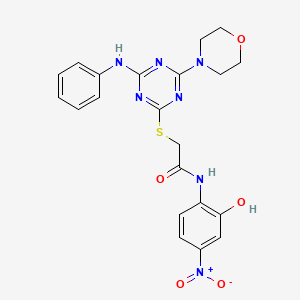 molecular formula C21H21N7O5S B4232793 2-{[4-anilino-6-(4-morpholinyl)-1,3,5-triazin-2-yl]thio}-N-(2-hydroxy-4-nitrophenyl)acetamide 