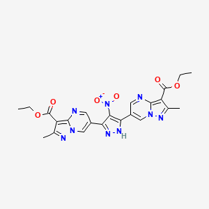 molecular formula C23H21N9O6 B4232855 diethyl 6,6'-(4-nitro-1H-pyrazole-3,5-diyl)bis(2-methylpyrazolo[1,5-a]pyrimidine-3-carboxylate) 