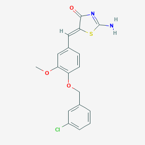 molecular formula C18H15ClN2O3S B423286 5-{4-[(3-Chlorobenzyl)oxy]-3-methoxybenzylidene}-2-imino-1,3-thiazolidin-4-one 