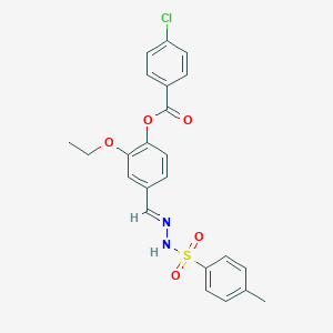 molecular formula C23H21ClN2O5S B423292 2-ethoxy-4-[(E)-{2-[(4-methylphenyl)sulfonyl]hydrazinylidene}methyl]phenyl 4-chlorobenzoate 