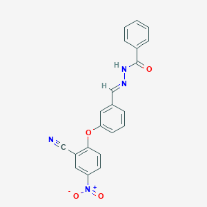 molecular formula C21H14N4O4 B423293 N'-(3-{2-cyano-4-nitrophenoxy}benzylidene)benzohydrazide 