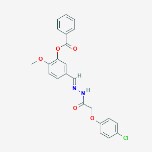 molecular formula C23H19ClN2O5 B423295 5-[(E)-{2-[(4-chlorophenoxy)acetyl]hydrazinylidene}methyl]-2-methoxyphenyl benzoate 