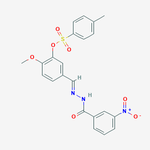 molecular formula C22H19N3O7S B423297 5-(2-{3-Nitrobenzoyl}carbohydrazonoyl)-2-methoxyphenyl 4-methylbenzenesulfonate 