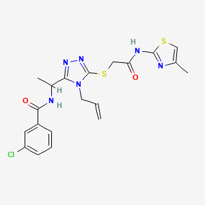 molecular formula C20H21ClN6O2S2 B4233027 N-{1-[4-allyl-5-({2-[(4-methyl-1,3-thiazol-2-yl)amino]-2-oxoethyl}thio)-4H-1,2,4-triazol-3-yl]ethyl}-3-chlorobenzamide 