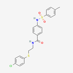 molecular formula C22H21ClN2O3S2 B4233039 N-{2-[(4-chlorophenyl)thio]ethyl}-4-{[(4-methylphenyl)sulfonyl]amino}benzamide 