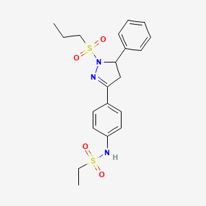 molecular formula C20H25N3O4S2 B4233119 N-{4-[5-phenyl-1-(propylsulfonyl)-4,5-dihydro-1H-pyrazol-3-yl]phenyl}ethanesulfonamide 