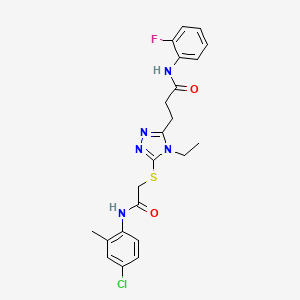molecular formula C22H23ClFN5O2S B4233160 3-[5-({2-[(4-chloro-2-methylphenyl)amino]-2-oxoethyl}thio)-4-ethyl-4H-1,2,4-triazol-3-yl]-N-(2-fluorophenyl)propanamide 
