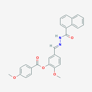 molecular formula C27H22N2O5 B423317 2-methoxy-5-{(E)-[2-(naphthalen-1-ylcarbonyl)hydrazinylidene]methyl}phenyl 4-methoxybenzoate 