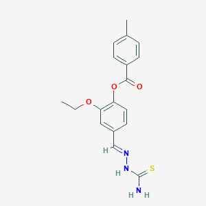 molecular formula C18H19N3O3S B423320 4-[(E)-(2-carbamothioylhydrazinylidene)methyl]-2-ethoxyphenyl 4-methylbenzoate 