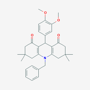 molecular formula C32H37NO4 B423326 10-benzyl-9-(3,4-dimethoxyphenyl)-3,3,6,6-tetramethyl-4,5,7,9-tetrahydro-2H-acridine-1,8-dione CAS No. 368434-34-8