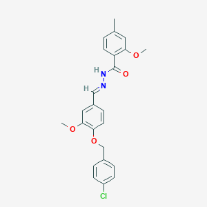molecular formula C24H23ClN2O4 B423329 N'-{4-[(4-chlorobenzyl)oxy]-3-methoxybenzylidene}-2-methoxy-4-methylbenzohydrazide 