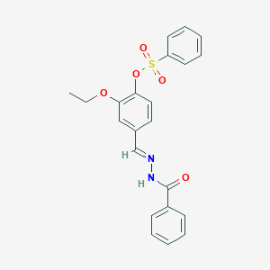 molecular formula C22H20N2O5S B423331 2-ethoxy-4-{(E)-[2-(phenylcarbonyl)hydrazinylidene]methyl}phenyl benzenesulfonate 
