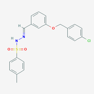 molecular formula C21H19ClN2O3S B423346 N'-(3-((4-Chlorobenzyl)oxy)benzylidene)-4-methylbenzenesulfonohydrazide 