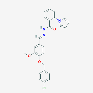 molecular formula C26H22ClN3O3 B423348 N'-{4-[(4-chlorobenzyl)oxy]-3-methoxybenzylidene}-2-(1H-pyrrol-1-yl)benzohydrazide 