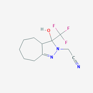 molecular formula C11H14F3N3O B4233483 [3-hydroxy-3-(trifluoromethyl)-3a,4,5,6,7,8-hexahydrocyclohepta[c]pyrazol-2(3H)-yl]acetonitrile 