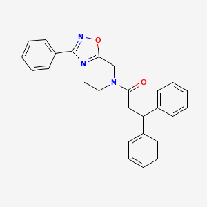 molecular formula C27H27N3O2 B4233550 N-isopropyl-3,3-diphenyl-N-[(3-phenyl-1,2,4-oxadiazol-5-yl)methyl]propanamide 