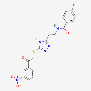 molecular formula C20H18FN5O4S B4233558 4-fluoro-N-[2-(4-methyl-5-{[2-(3-nitrophenyl)-2-oxoethyl]thio}-4H-1,2,4-triazol-3-yl)ethyl]benzamide 