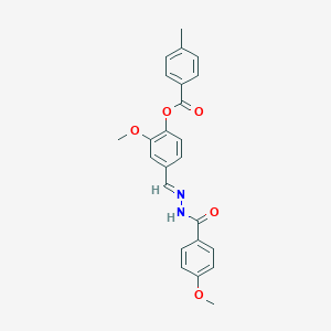 molecular formula C24H22N2O5 B423356 2-methoxy-4-[(E)-{2-[(4-methoxyphenyl)carbonyl]hydrazinylidene}methyl]phenyl 4-methylbenzoate 