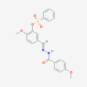 molecular formula C22H20N2O6S B423357 2-Methoxy-5-[2-(4-methoxybenzoyl)carbohydrazonoyl]phenyl benzenesulfonate 