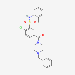 molecular formula C25H26ClN3O3S B4233585 5-[(4-benzyl-1-piperazinyl)carbonyl]-2-chloro-N-(2-methylphenyl)benzenesulfonamide 