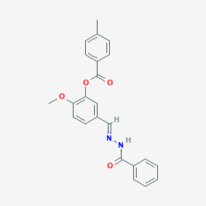 molecular formula C23H20N2O4 B423360 2-methoxy-5-{(E)-[2-(phenylcarbonyl)hydrazinylidene]methyl}phenyl 4-methylbenzoate 