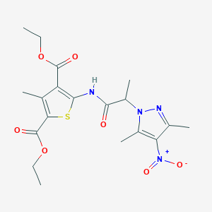 molecular formula C19H24N4O7S B4233604 diethyl 5-{[2-(3,5-dimethyl-4-nitro-1H-pyrazol-1-yl)propanoyl]amino}-3-methyl-2,4-thiophenedicarboxylate 