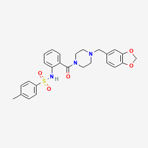 molecular formula C26H27N3O5S B4233607 N-(2-{[4-(1,3-benzodioxol-5-ylmethyl)-1-piperazinyl]carbonyl}phenyl)-4-methylbenzenesulfonamide 
