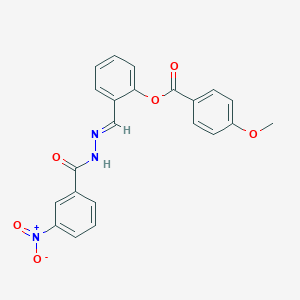 molecular formula C22H17N3O6 B423361 2-[(E)-{2-[(3-nitrophenyl)carbonyl]hydrazinylidene}methyl]phenyl 4-methoxybenzoate 