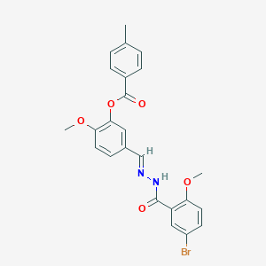 molecular formula C24H21BrN2O5 B423363 5-[(E)-{2-[(5-bromo-2-methoxyphenyl)carbonyl]hydrazinylidene}methyl]-2-methoxyphenyl 4-methylbenzoate 