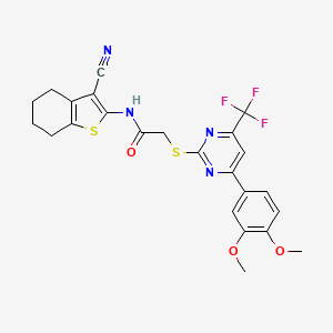 molecular formula C24H21F3N4O3S2 B4233635 N-(3-cyano-4,5,6,7-tetrahydro-1-benzothien-2-yl)-2-{[4-(3,4-dimethoxyphenyl)-6-(trifluoromethyl)-2-pyrimidinyl]thio}acetamide 