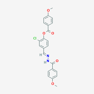 molecular formula C23H19ClN2O5 B423364 2-chloro-4-[(E)-{2-[(4-methoxyphenyl)carbonyl]hydrazinylidene}methyl]phenyl 4-methoxybenzoate 