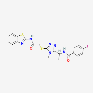 molecular formula C21H19FN6O2S2 B4233641 N-[1-(5-{[2-(1,3-benzothiazol-2-ylamino)-2-oxoethyl]thio}-4-methyl-4H-1,2,4-triazol-3-yl)ethyl]-4-fluorobenzamide 