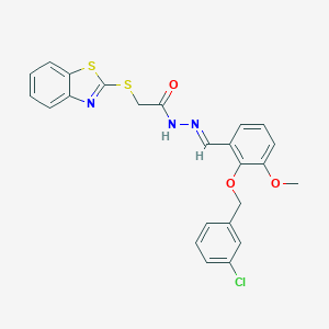 molecular formula C24H20ClN3O3S2 B423369 2-(1,3-benzothiazol-2-ylsulfanyl)-N'-{2-[(3-chlorobenzyl)oxy]-3-methoxybenzylidene}acetohydrazide 