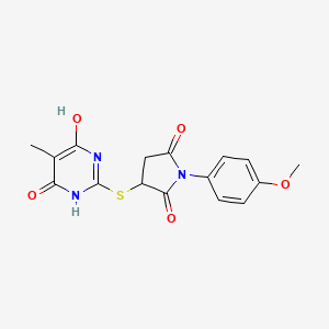 molecular formula C16H15N3O5S B4233745 3-[(4,6-dihydroxy-5-methyl-2-pyrimidinyl)thio]-1-(4-methoxyphenyl)-2,5-pyrrolidinedione 
