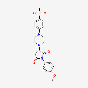 molecular formula C22H25N3O5S B4233812 1-(4-methoxyphenyl)-3-{4-[4-(methylsulfonyl)phenyl]-1-piperazinyl}-2,5-pyrrolidinedione 