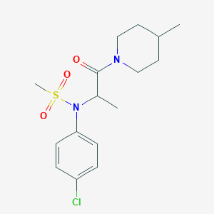 molecular formula C16H23ClN2O3S B4233863 N-(4-chlorophenyl)-N-[1-methyl-2-(4-methyl-1-piperidinyl)-2-oxoethyl]methanesulfonamide 