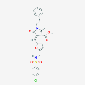 molecular formula C27H25ClN2O6S B423388 methyl 4-{[5-({[(4-chlorophenyl)sulfonyl]amino}methyl)-2-furyl]methylene}-2-methyl-5-oxo-1-(2-phenylethyl)-4,5-dihydro-1H-pyrrole-3-carboxylate 