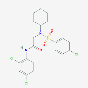 molecular formula C20H21Cl3N2O3S B423390 2-[[(4-chlorophenyl)sulfonyl](cyclohexyl)amino]-N-(2,4-dichlorophenyl)acetamide 