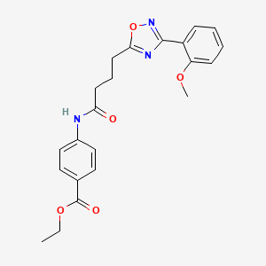 molecular formula C22H23N3O5 B4233902 ethyl 4-({4-[3-(2-methoxyphenyl)-1,2,4-oxadiazol-5-yl]butanoyl}amino)benzoate 