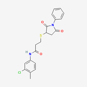 molecular formula C20H19ClN2O3S B4233942 N-(3-chloro-4-methylphenyl)-3-[(2,5-dioxo-1-phenyl-3-pyrrolidinyl)thio]propanamide 