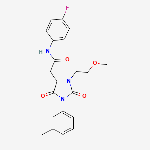N-(4-fluorophenyl)-2-[3-(2-methoxyethyl)-1-(3-methylphenyl)-2,5-dioxo-4-imidazolidinyl]acetamide