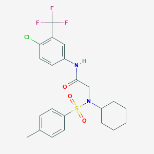 molecular formula C22H24ClF3N2O3S B423402 N-[4-chloro-3-(trifluoromethyl)phenyl]-2-{cyclohexyl[(4-methylphenyl)sulfonyl]amino}acetamide 