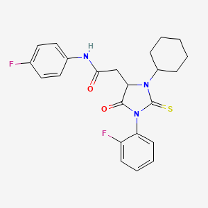 2-[3-cyclohexyl-1-(2-fluorophenyl)-5-oxo-2-thioxo-4-imidazolidinyl]-N-(4-fluorophenyl)acetamide